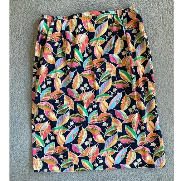 Talbots Knee Length Skirt 22W Corduroy Floral Pleated Wrap Retro Blue Orange 22 - Picture 6 of 12